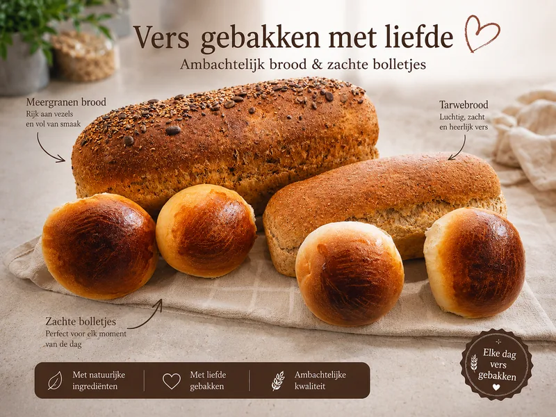 Meergranenbrood, tarwebrood en zachte bolletjes van Brood van Buur op een linnen doek